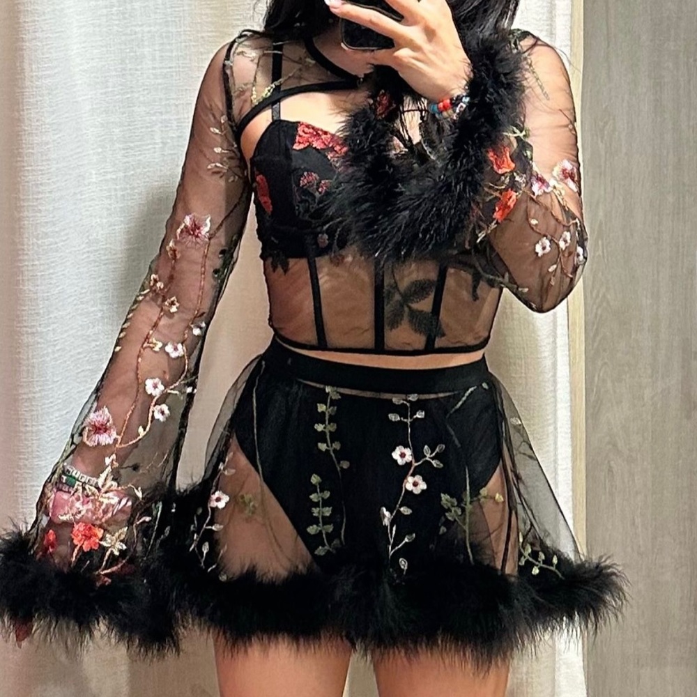 Flower embroid rave/ festival outfit